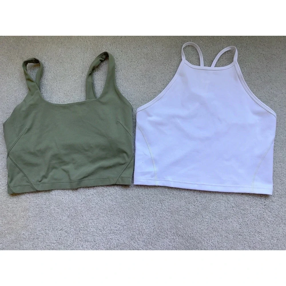 2PC -Lululemon 8 Align Tank Top Olive + Wunder Train High Neck Crossback white